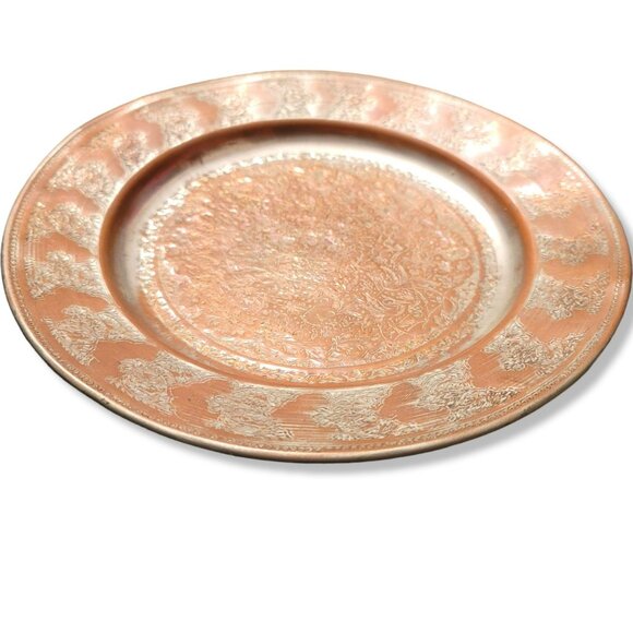 Vintage Persian Round Tray Plate Copper with Tin Wash Beautiful Details JH1338 - Picture 2 of 9